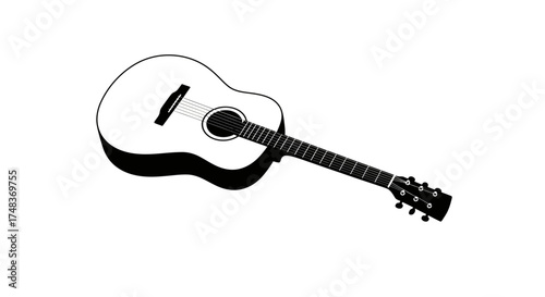 Black and white acoustic guitar silhouette on white background