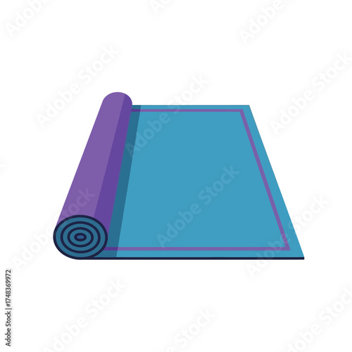 Vibrant blue yoga mat with purple accents ready for mindful movement and fitness routines, promoting wellness and healthy living