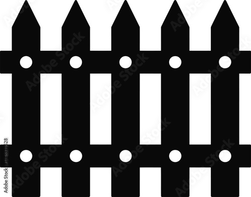 Simple black picket fence graphic element on transparent background silhouette