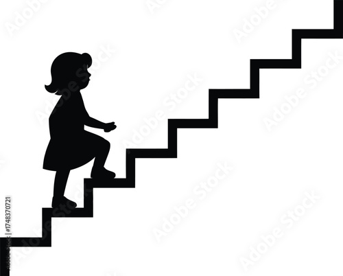 A little girl climbing a jagged staircase perfect for designs on transparent background silhouette