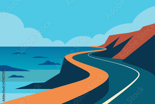 Coastal road winding along the ocean with cliffs