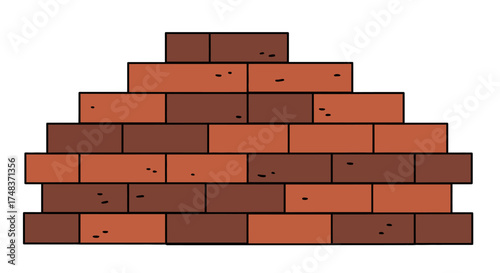 Brick wall pyramid construction with red and brown blocks