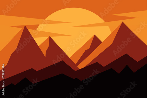 Scenic mountain range with sun and clouds landscape