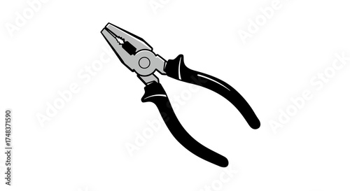 Stylized black and white pliers on white background for tool and diy projects