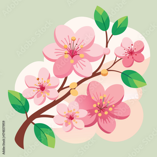 Softly colored spring blossom vector illustration with delicate petals and branches