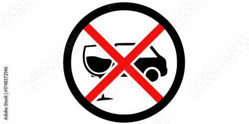 Prohibition of drinking and driving sign against white background for safety awareness
