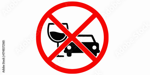 Prohibition of drinking and driving sign against white background for safety awareness
