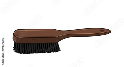 Detailed wooden shoe brush with black bristles on white background