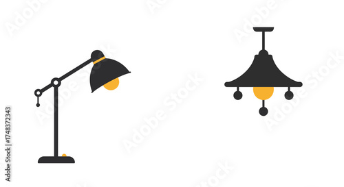 Modern flat design of table and ceiling lamps for interior decoration