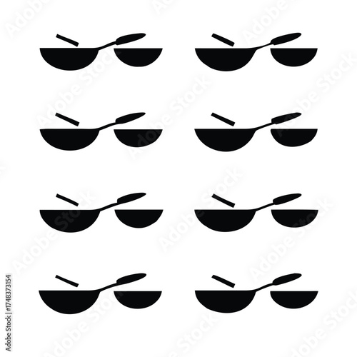 Solid Black and White Seamless Pattern of Rice Bowls and Spoons