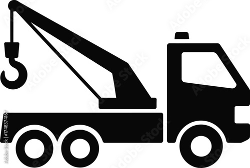 Black tow truck icon with a lifting hook on transparent background silhouette