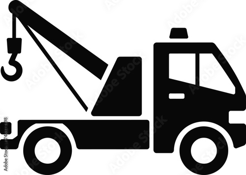 Black tow truck graphic design element on transparent background silhouette