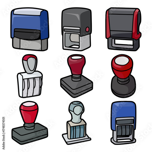collection of office rubber stamps vector illustration