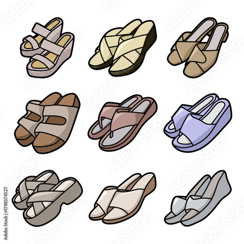 collection of women sandals in pastel colors vector
