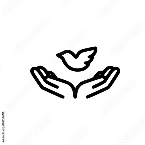 Bird icon above two open hands representing freedom peace and gentle spiritual care