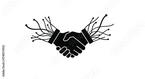 Abstract handshake symbolizing digital connection and future technology
