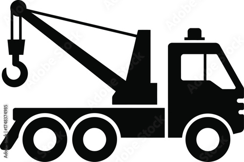 Black tow truck graphic illustration with a crane perfect for designs on transparent background silhouette