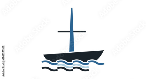 Simple illustration of a sailboat on water with a mast, depicted in blue and black against a white background.