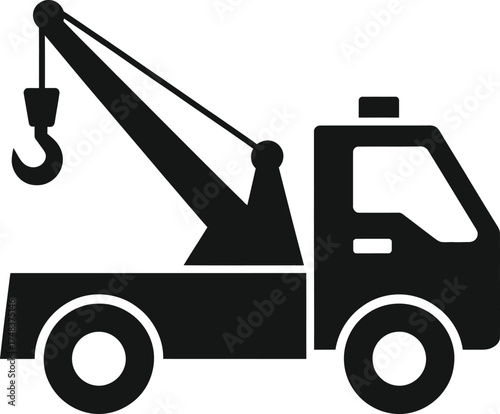 Black tow truck graphic icon design with a hook on transparent background silhouette