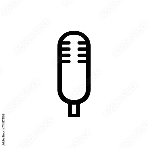 Simple black and white illustration of a vintage microphone, isolated on white.