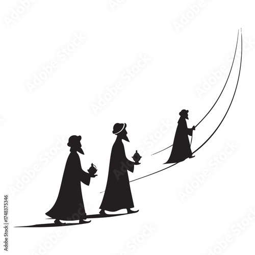 The Three Wise Men Following the Star Silhouette Vector