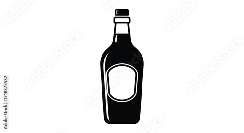 Elegant Black and White Wine Bottle Icon Illustration with Simple Label Design, Perfect for Branding and Culinary Projects, Wine Making, Restaurant Menus