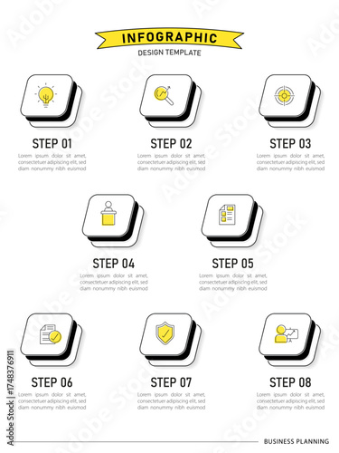 Timeline Creator infographic template. 8 Step timeline journey, calendar Flat simple infographics design template. presentation graph. Business concept with 8 options, gantt vector illustration.