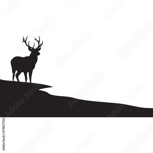 Majestic Deer or Elk on a Hillside Silhouette Vector