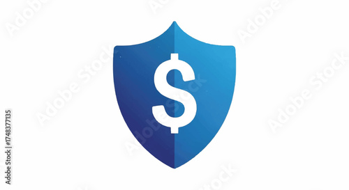 A blue shield icon with a white dollar sign on a plain white background, conveying financial security and protection.