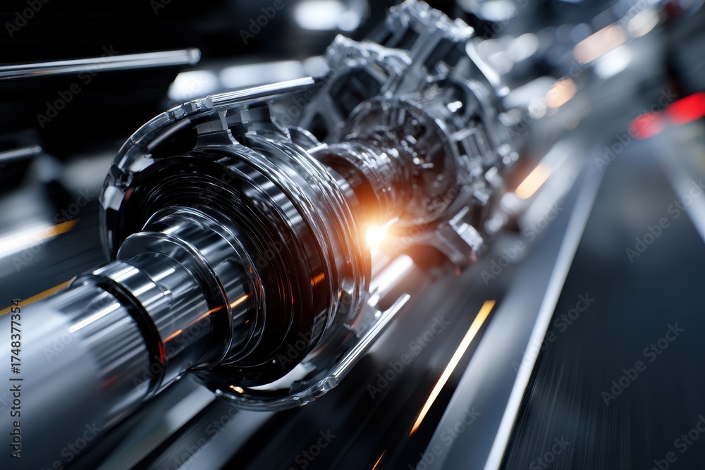 Fototapeta premium A machine part is shown in motion, with a bright light shining on it