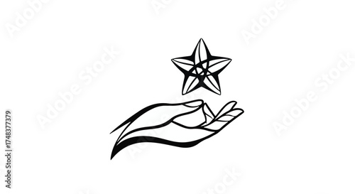 Hand reaching up towards a shining star, symbolizing hope and aspiration