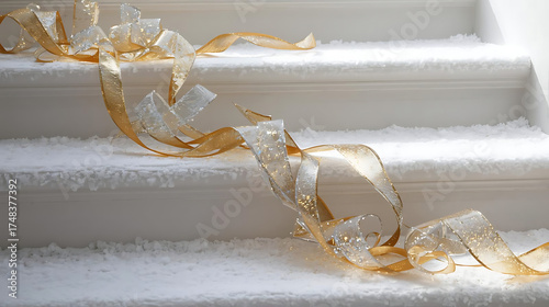 Gold and white ribbon with sparkle symbolizing festive joy
