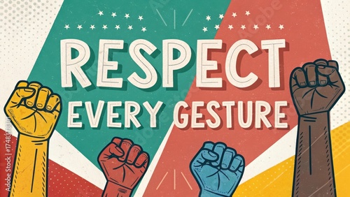 Illustrated Hands Showing Gestures on a Poster with Vibrant Colors
