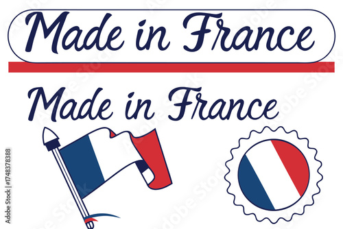 Made in France Text With French Flag Elements lettering