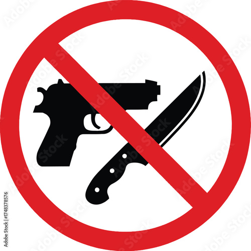 Prohibited weapons sign with pistol and knife perfect for design on transparent background silhouette