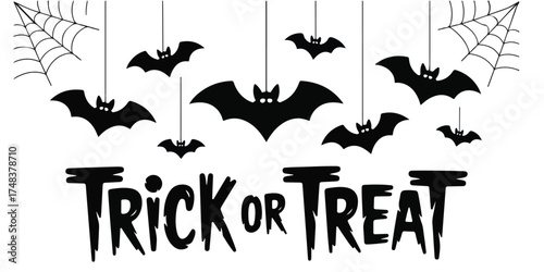 Spooky halloween trick or treat bats and cobwebs decoration