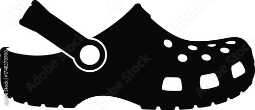 Black croc clog footwear graphic design element on transparent background silhouette