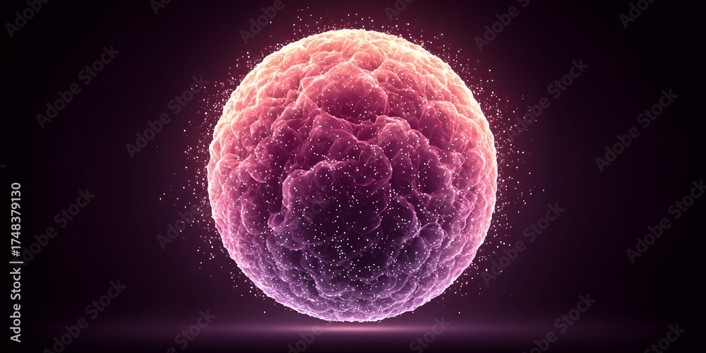 Naklejka premium Abstract glowing sphere with ethereal particles in vibrant pink and purple colors against dark background
