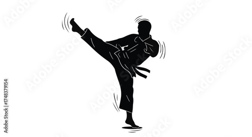 Martial artist performing a dynamic side kick with powerful motion lines