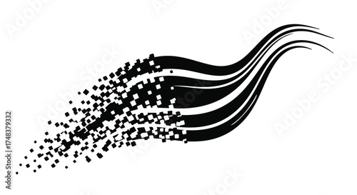 Abstract flowing lines dissolving into particles, symbolizing transformation and movement
