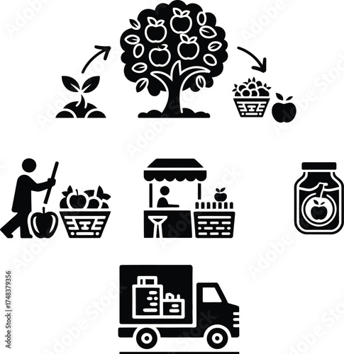 Apple Farming to Market Process Icons