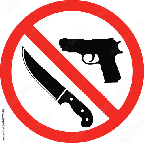 No weapons allowed knife and gun prohibition sign on transparent background silhouette