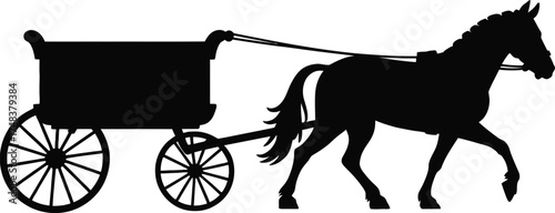 A black horse pulling a carriage elegant vintage design on transparent background silhouette