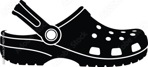 Black crocs footwear graphic design element on transparent background silhouette