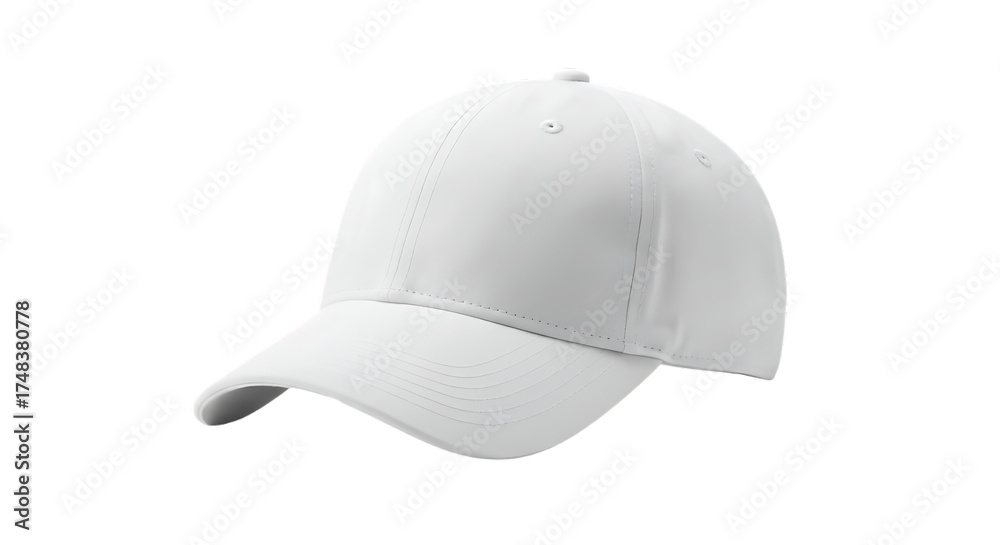 Fototapeta premium A close up view of a plain white baseball cap isolated against on transparent background