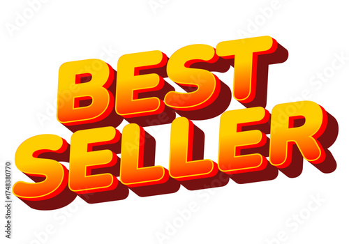 Bold and colorful text design featuring the words best seller in a three dimensional style with a gr