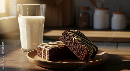 Artistic Representation of Brownies and Milk Arrangement, Culinary Delight Photography