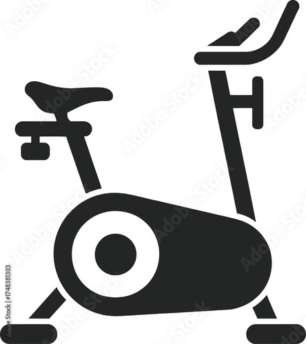 Black exercise bike graphic design element on transparent background silhouette