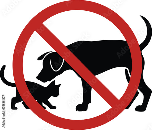 No dogs or cats allowed sign with a red circle on transparent background silhouette