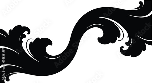 Elegant black flourish design on a white background, evoking classic artistry and sophisticated style.